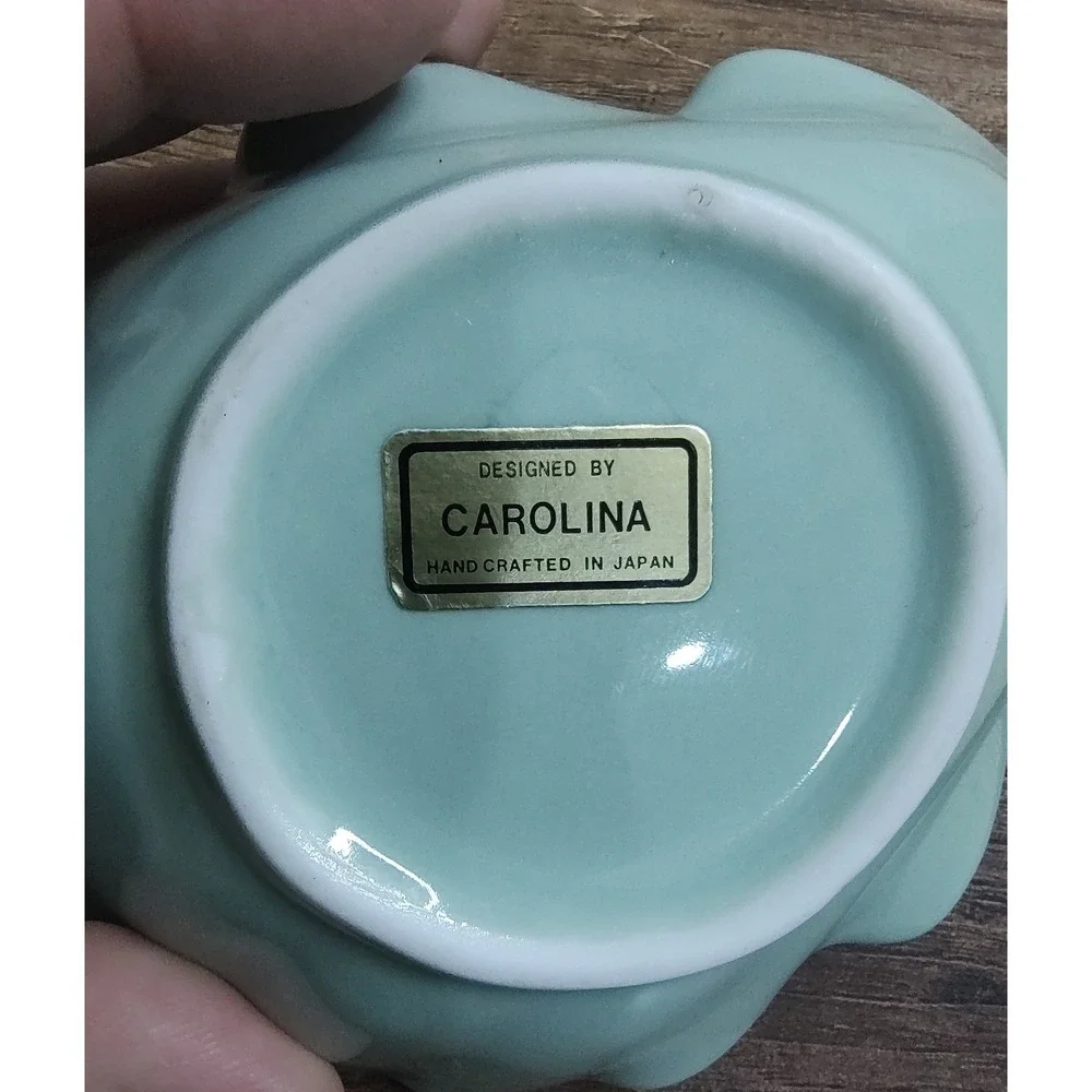 Vintage Porcelain Trinket soap Dish With Gold Trim Shell Pattern Light Mint B10